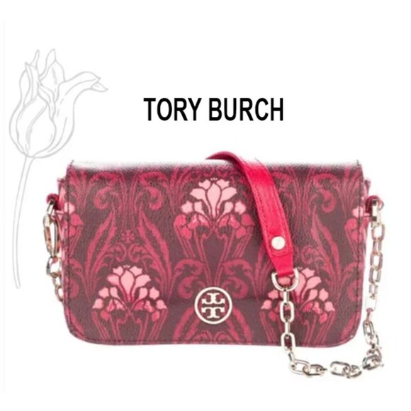 TORY BURCH Robinson Carmine Floral Printed Adjustable Chain Mini Crossbo… - Picture 1 of 12